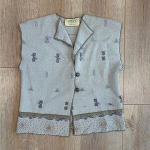 Vintage Patrizio Knit Beaded Vest Boho Neutral Button Front Sweater